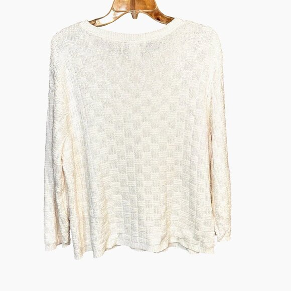 VTG Passports Basket Weave White Sweater M Soft Cotton Blend Quiet Luxury USA - Picture 2 of 4